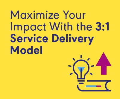 Product graphic with text, Maximize Your Impact With the 3:1 Service Delivery Model